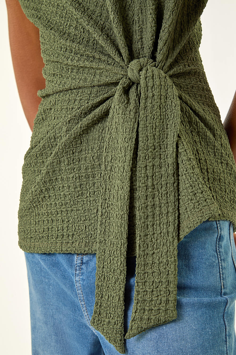 Khaki Textured Asymmetric Wrap Top, Image 6 of 5