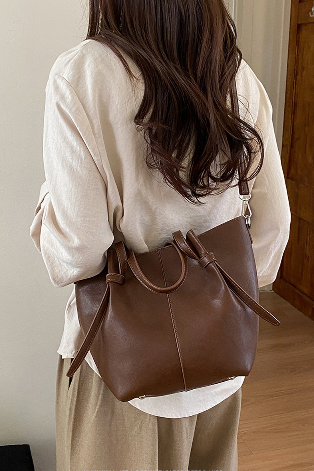 Brown Structured Handbag With Shoulder Strap, Image 1 of 4