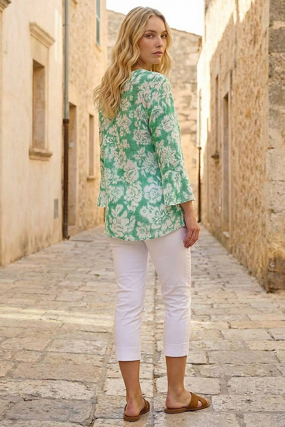 Sage Floral Print Flare Sleeve Blouse , Image 4 of 4