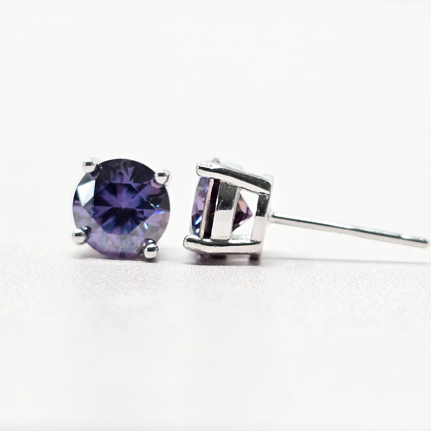 Silver Amethyst Moissanite Crystal Sterling Silver Earrings, Image 2 of 2