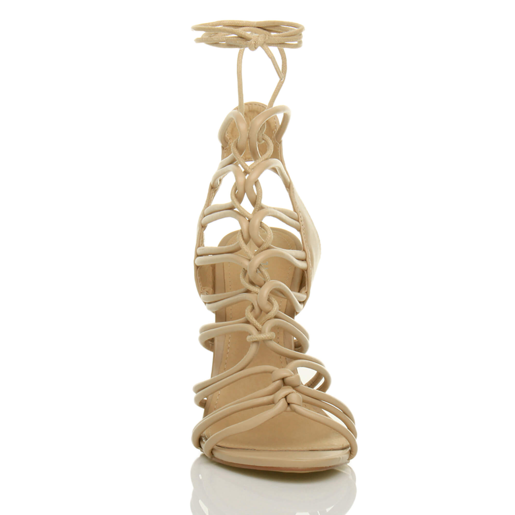 Natural Lace Up Strappy High Heeled Sandals, Image 6 of 6