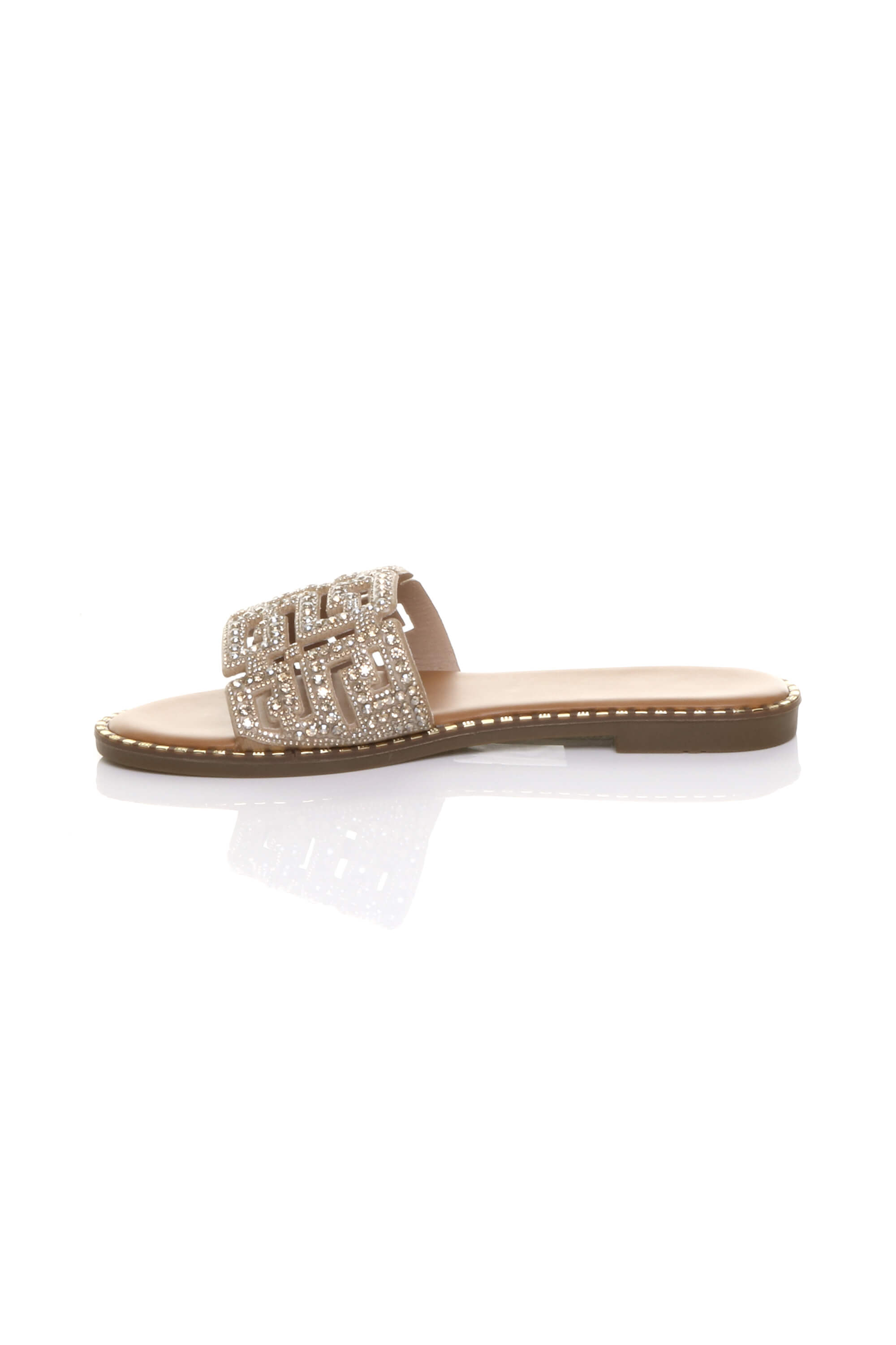 Gold Flat Diamante Mule Sandals Flip Flips Sliders, Image 3 of 4