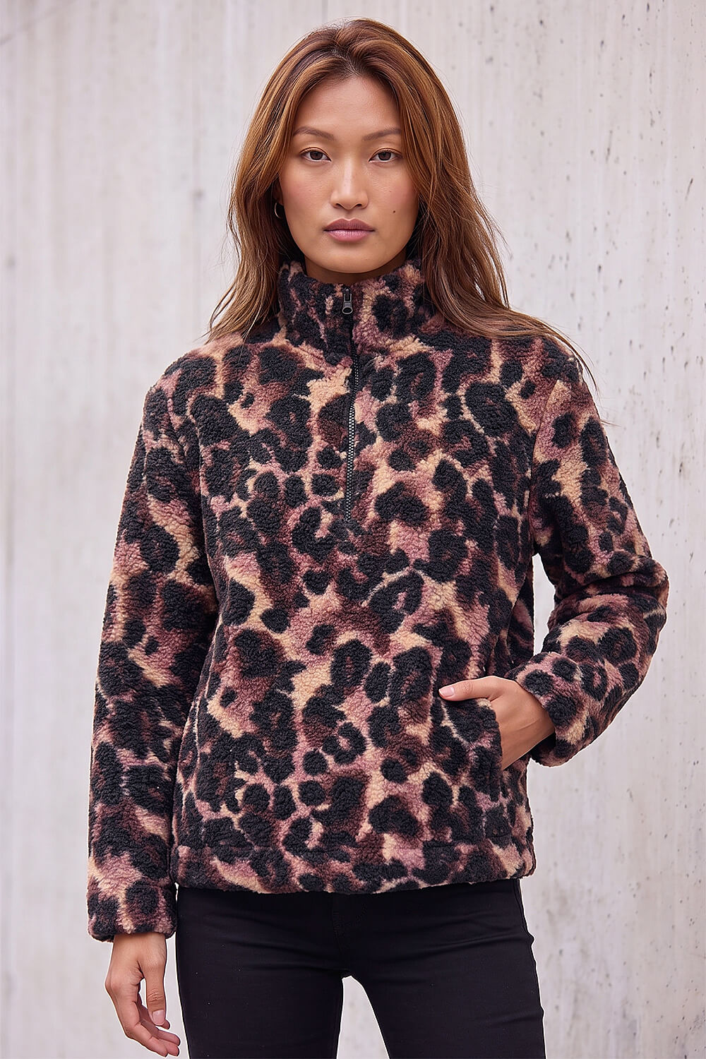 Roman Women's Mauve Animal Print Fleece Jacket Size 18