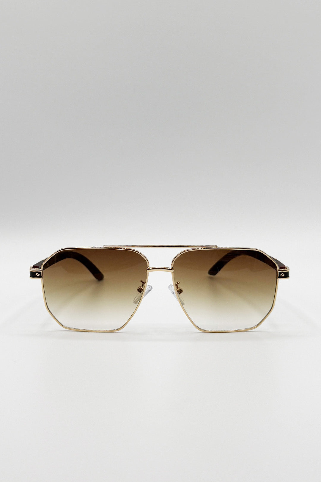 Brown SVNX Brown Retro Square Navigator Sunglasses in Brown, Image 2 of 5