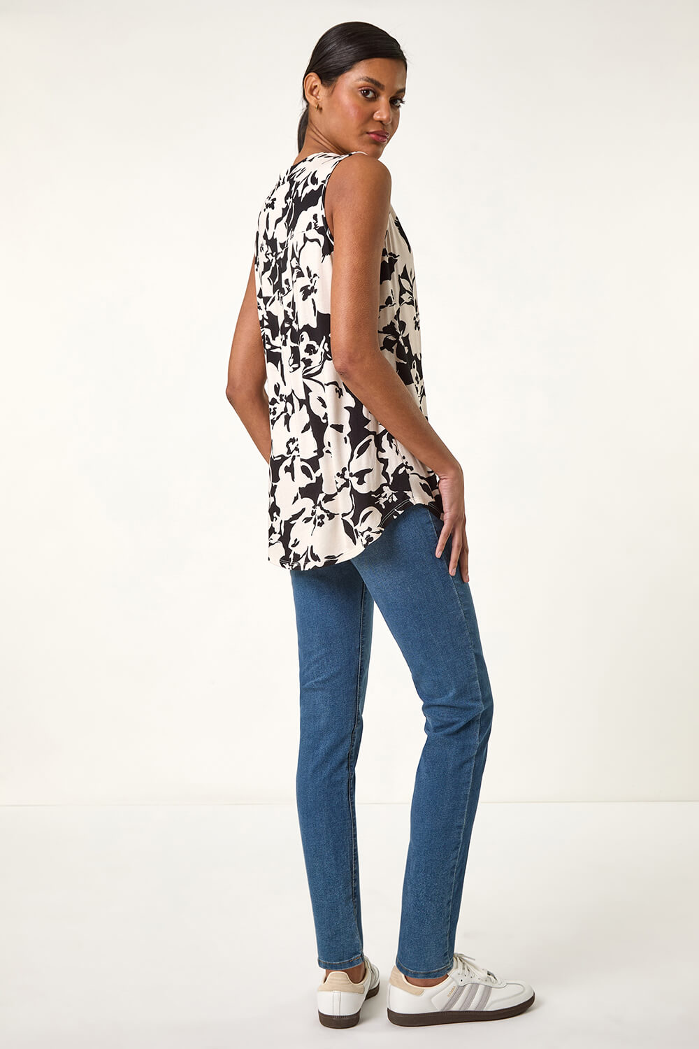 Black Floral Print V-Neck Vest Top, Image 4 of 5