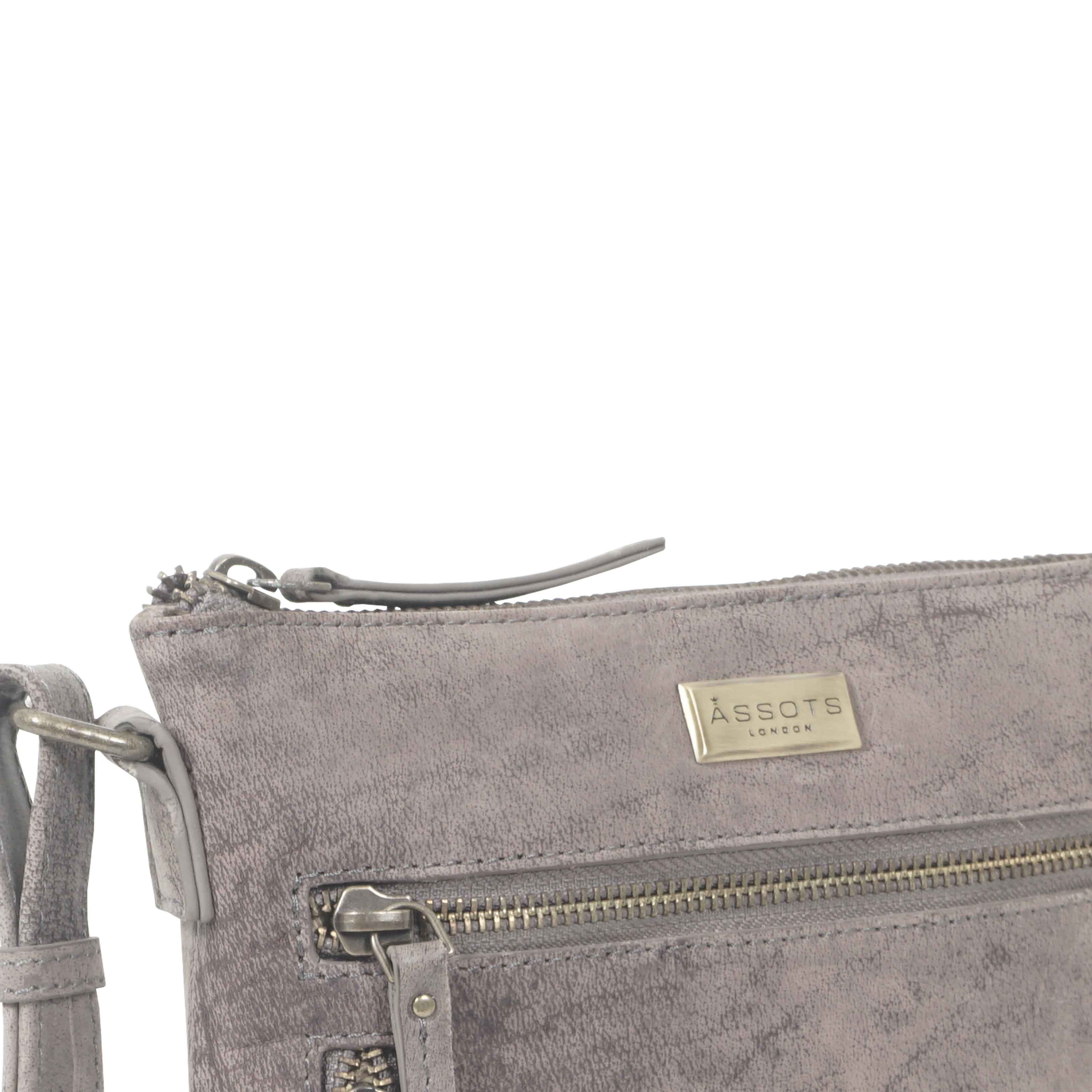 Light Grey 'RUE' Distressed Real Leather Crossbody Bag, Image 2 of 6