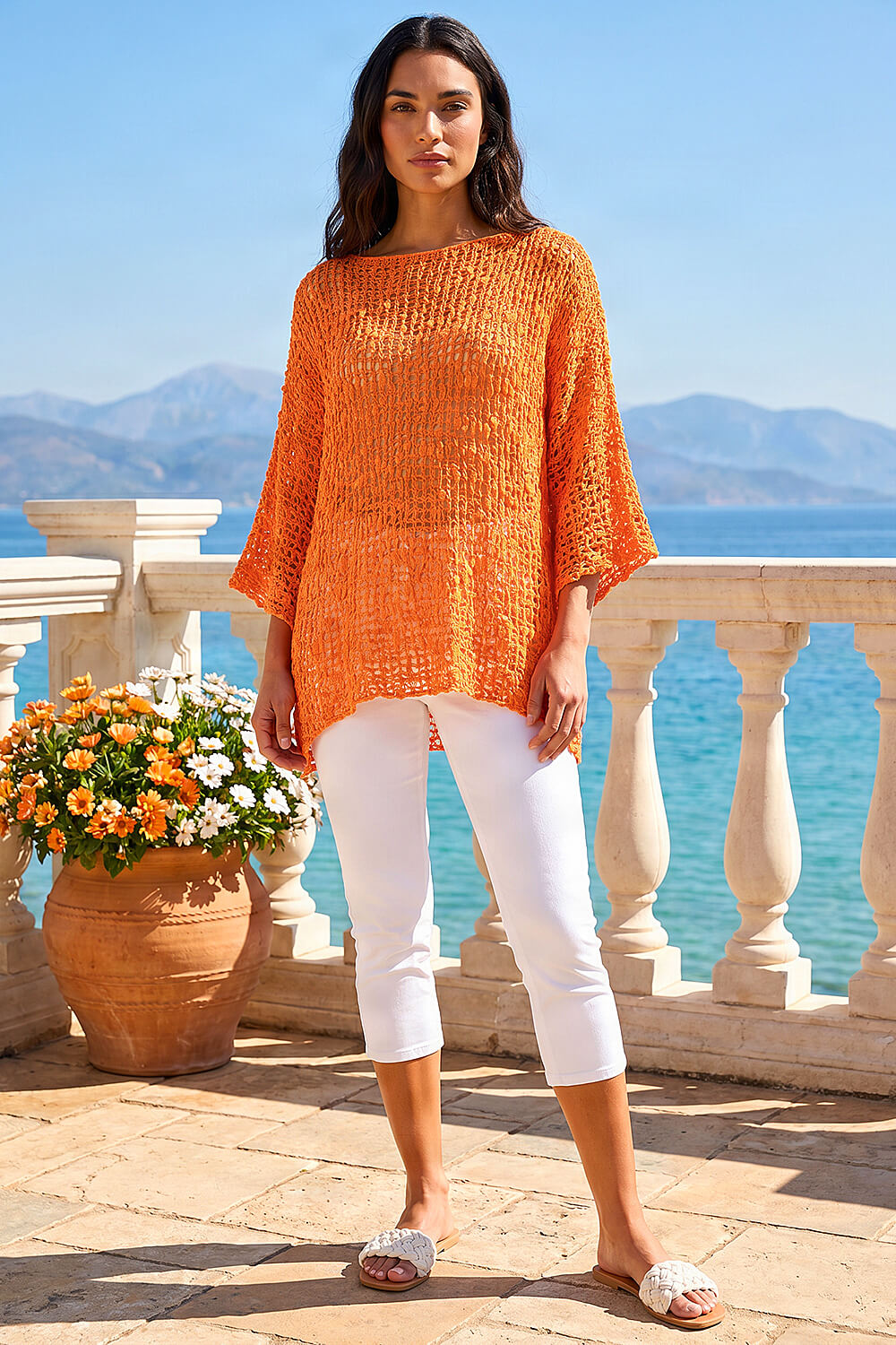 Orange Light Weight Open Knit Jumper, Image 4 of 4