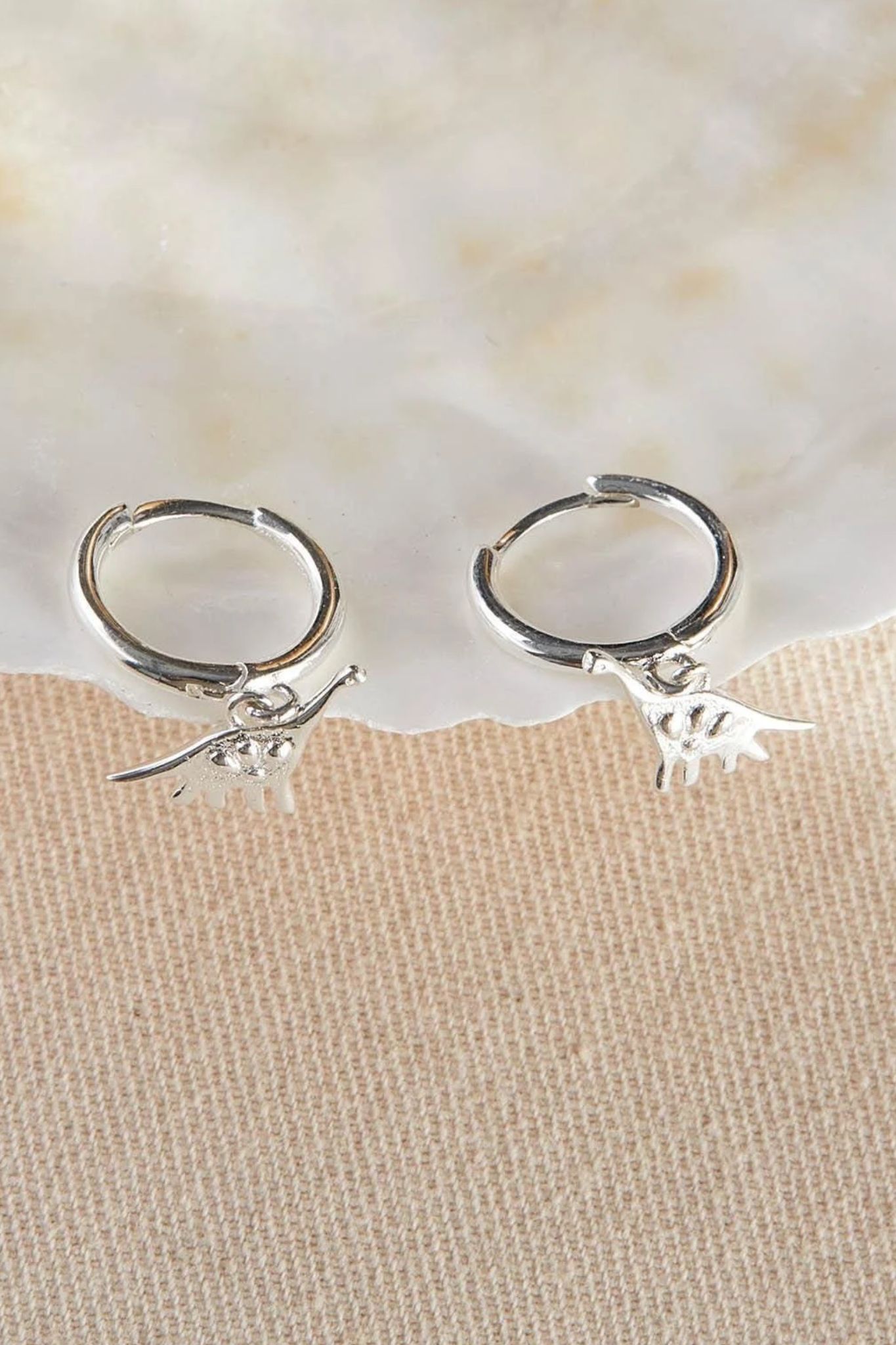 Silver Sterling Silver Brontosaurus Hoops, Image 1 of 3