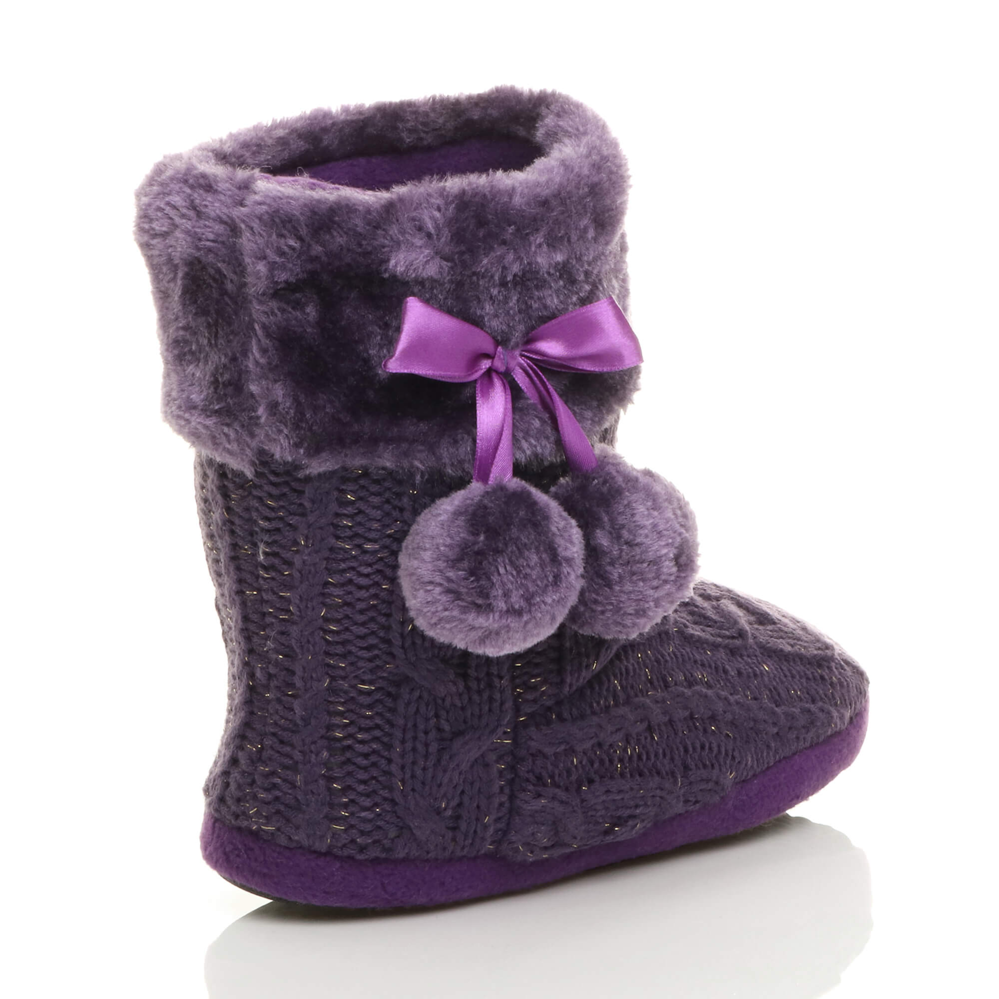 Purple AJVANI Purple Knitted Glitter Ankle Boot Slippers, Image 3 of 5