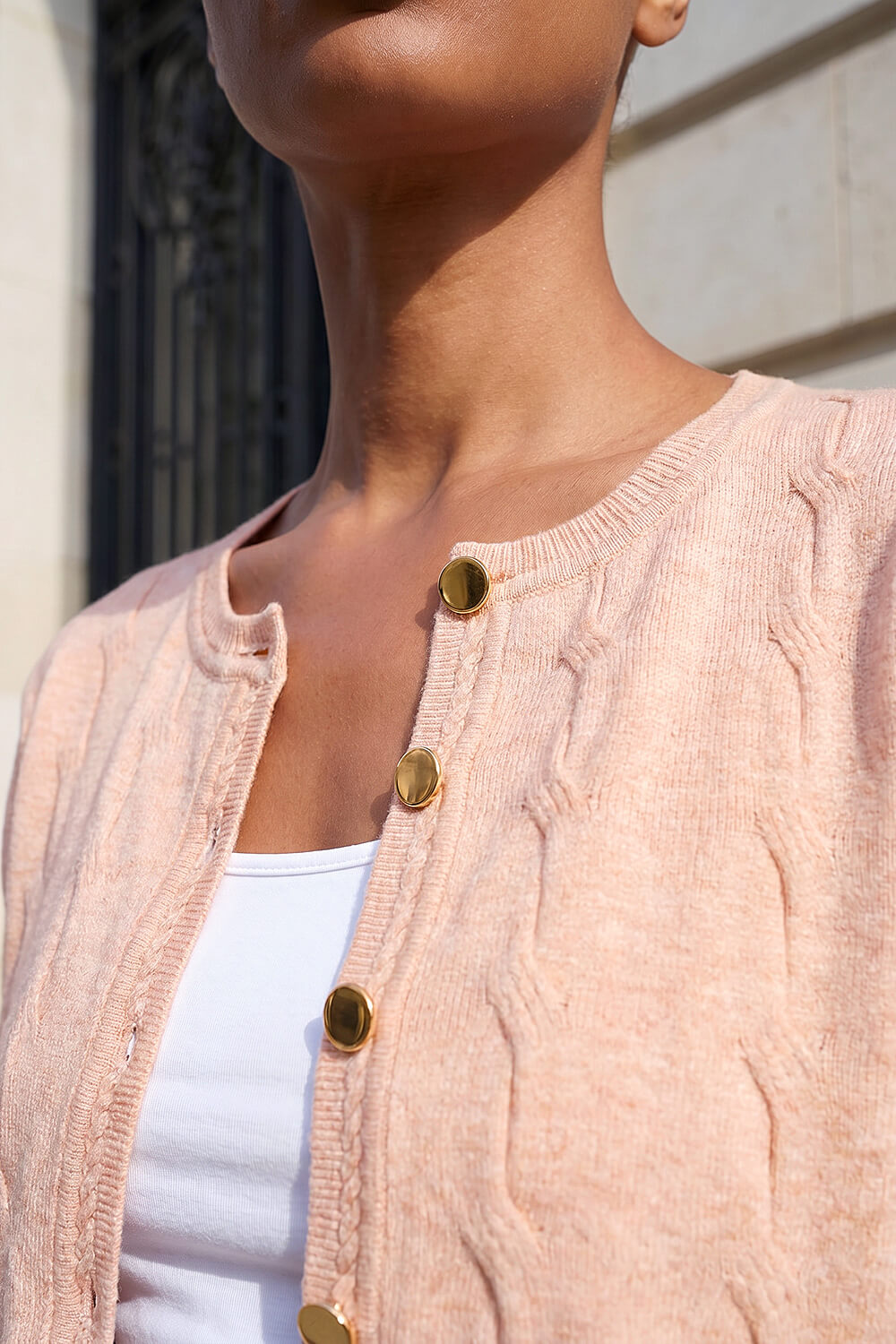 Light Pink Textured Cable Knit Cardigan, Image 5 of 4