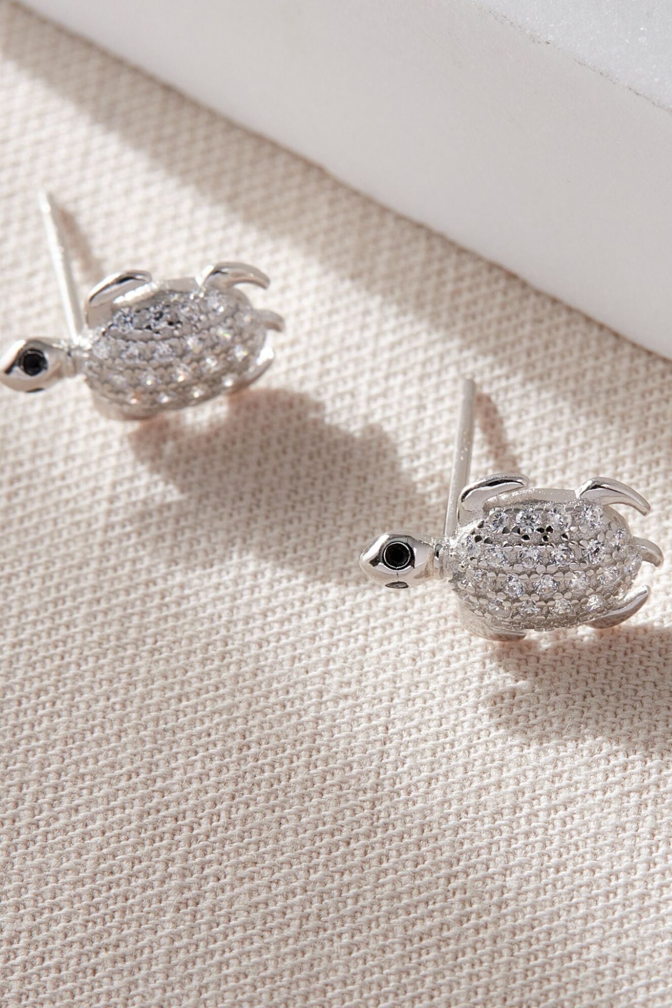 Silver Sterling Silver CZ Turtle Stud Earrings, Image 3 of 3