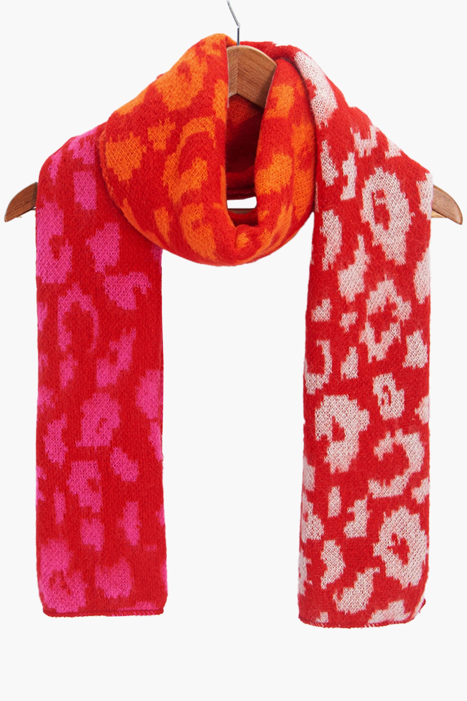Red Block Leopard Print Winter Scarf, Image 3 of 4