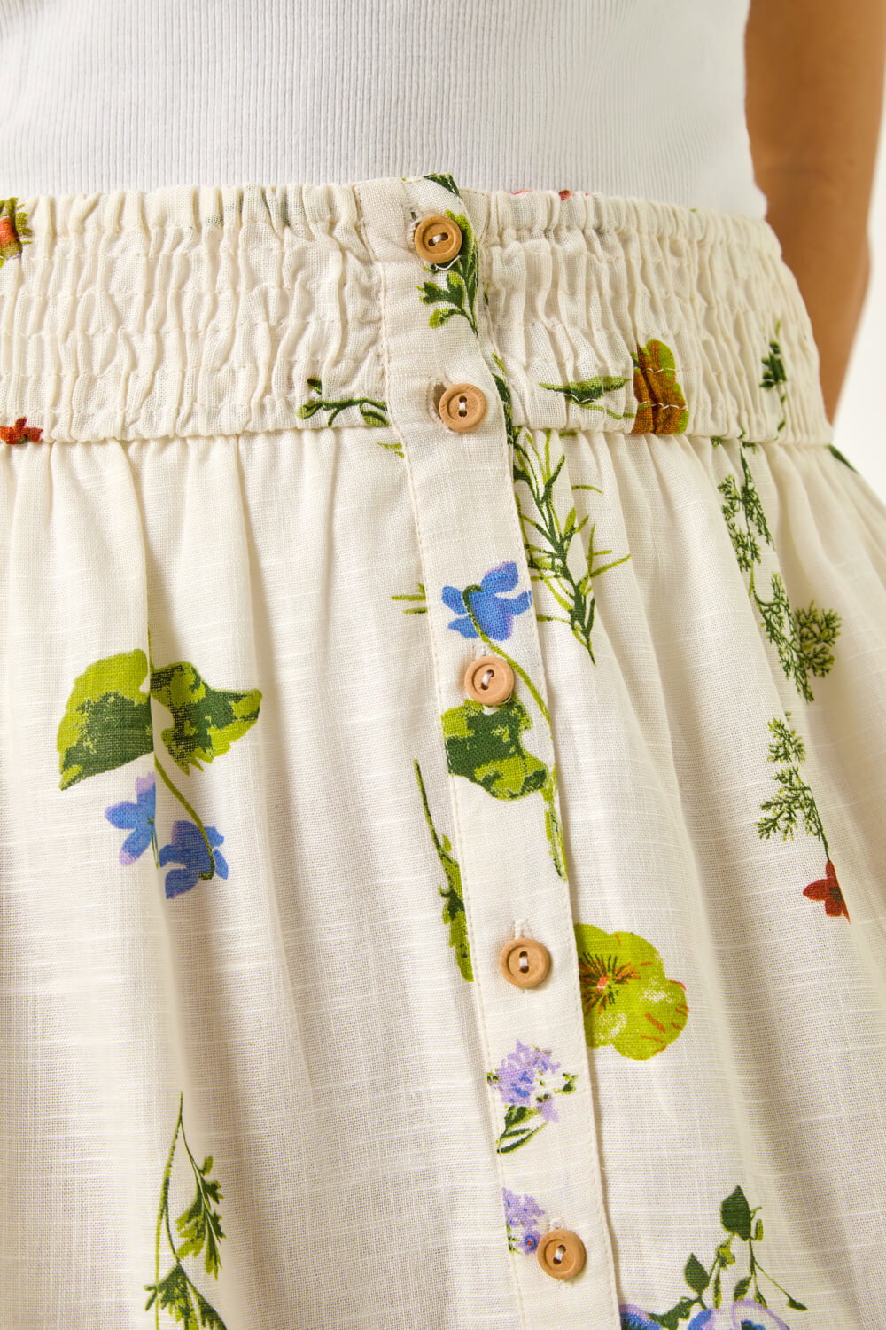 White Petite Floral Print Shirred Midi Skirt, Image 6 of 5