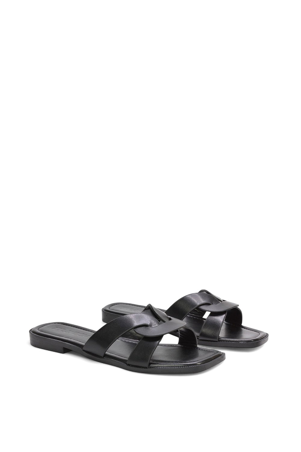 Black 'Charley' Open Toe Slip On Slider Sandals With Square Toe, Image 3 of 5