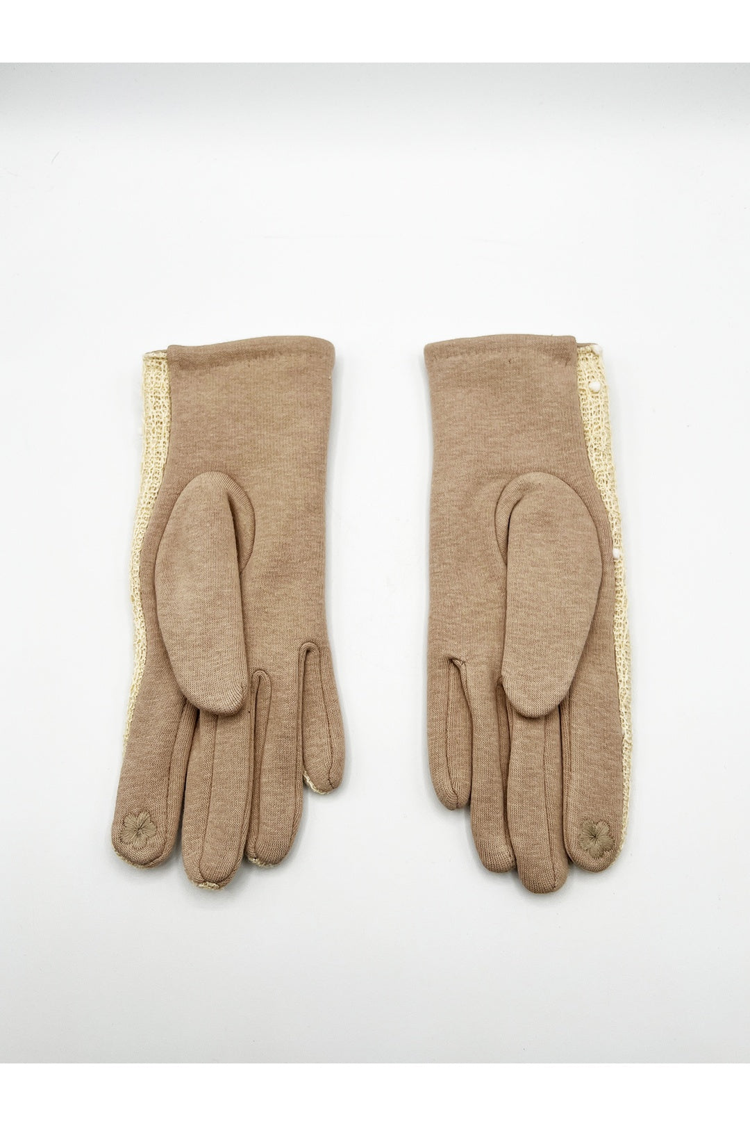 Beige Crochet Gloves With Pom Pom, Image 6 of 6