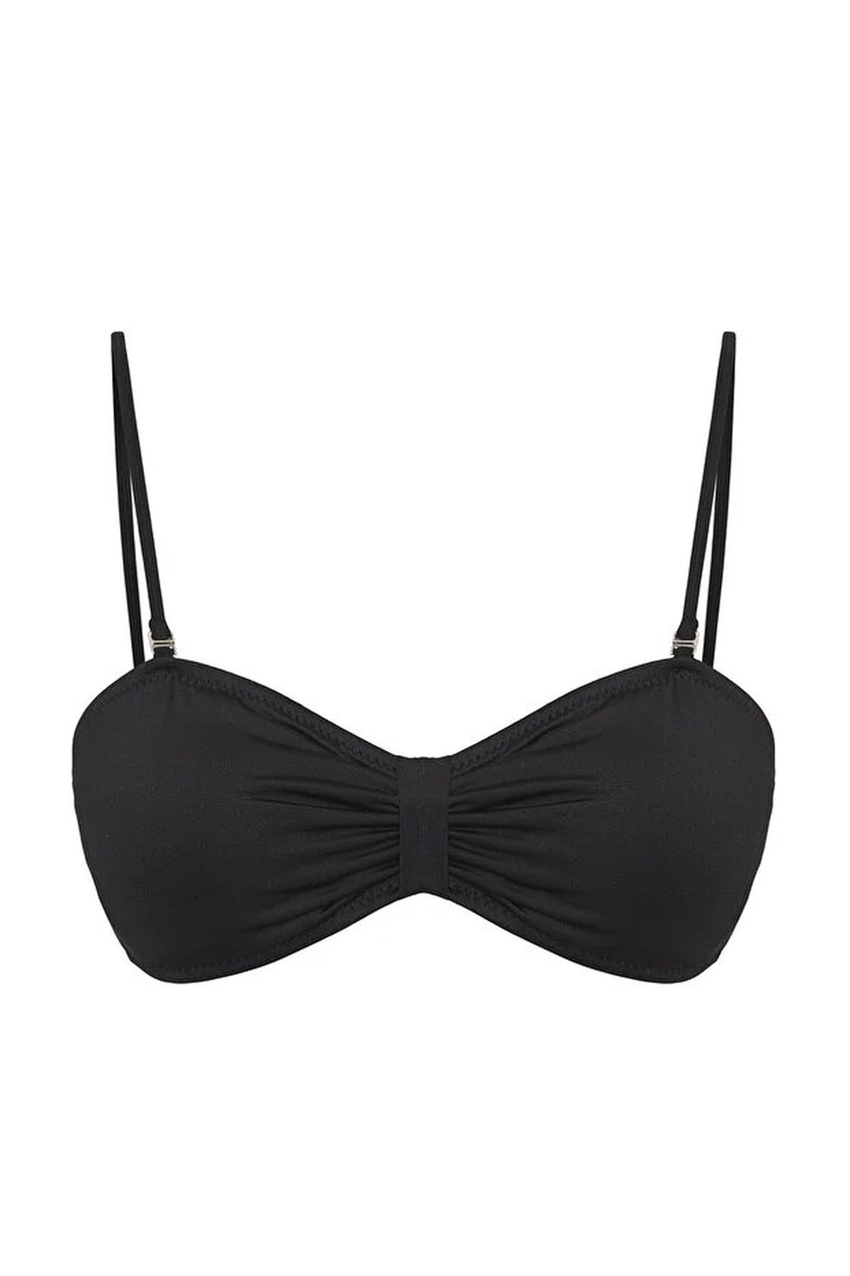 Black Ruched Strapless Padded Bandeau Bikini Top with Adjustable Straps, Image 2 of 5