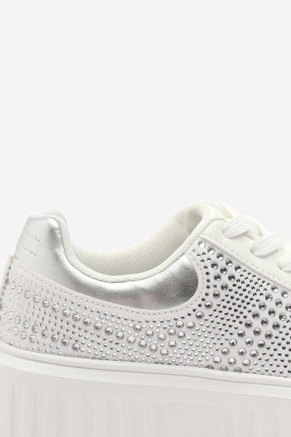 White Eliane' Lace Up Trainer with Diamante Pattern, Image 6 of 7