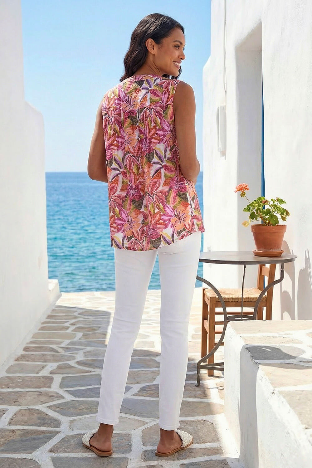 Pink Floral Burnout Pintuck Shirt, Image 4 of 4