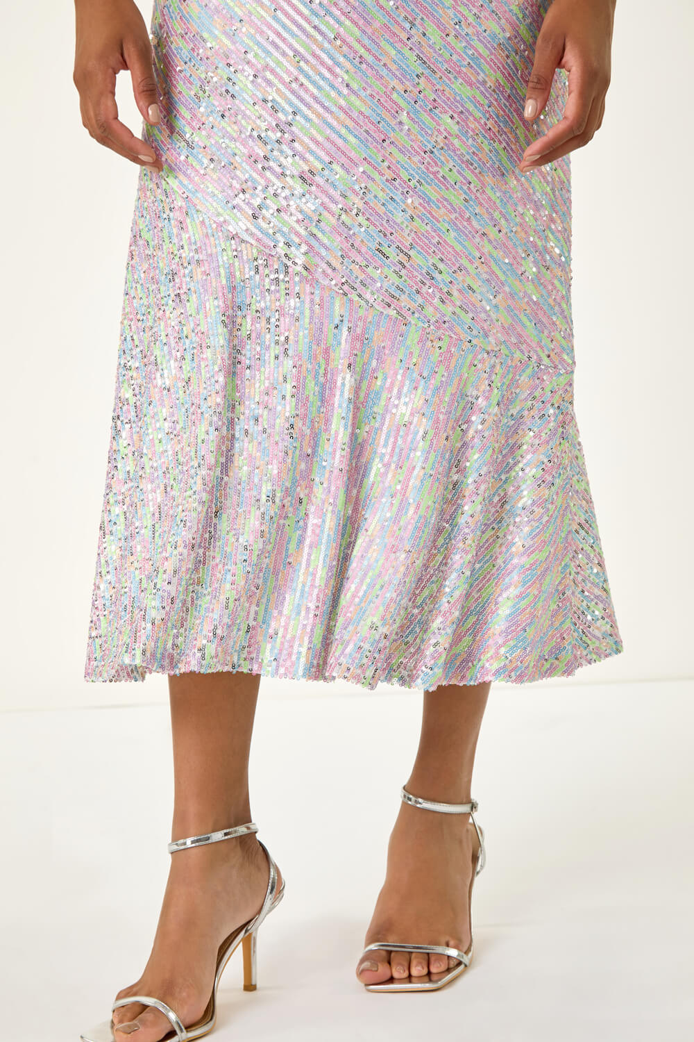 Silver Sequin Frill Hem Midi Dress, Image 6 of 5