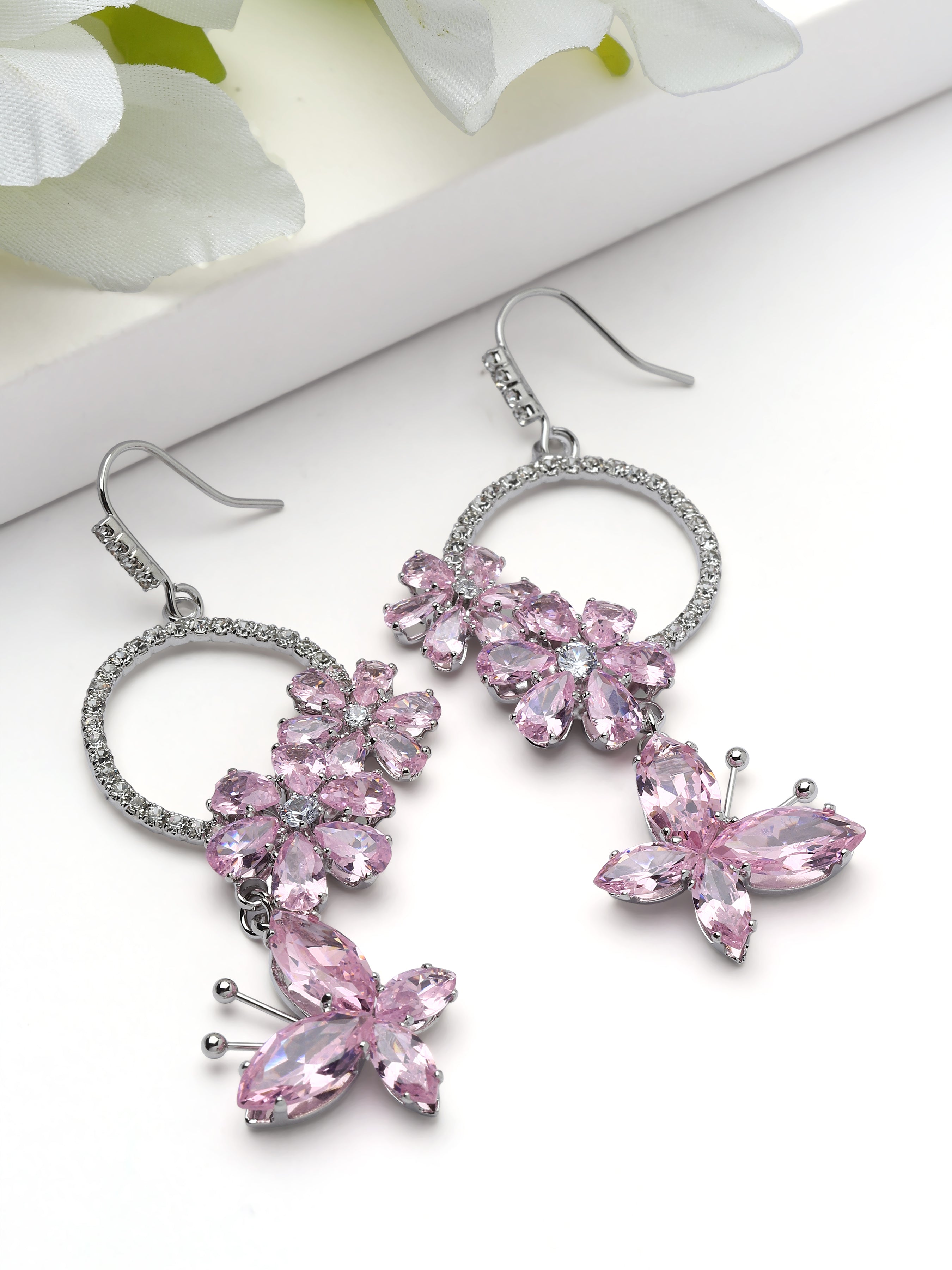 Light Pink Butterfly Wreath Drop Earrings, Image 3 of 3