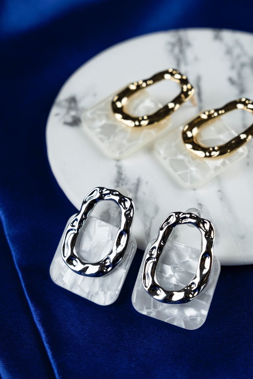 Silver The Colourful Aura Geometric Hollow Square Drop Earrings, Image 2 of 2