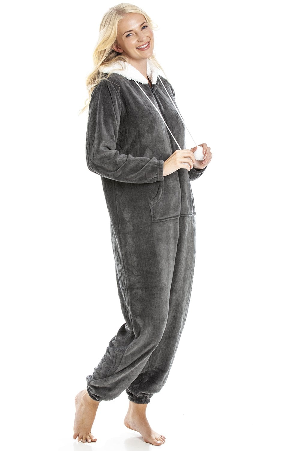Charcoal Camille Lingerie Charcoal Supersoft Hooded Onesie, Image 2 of 5