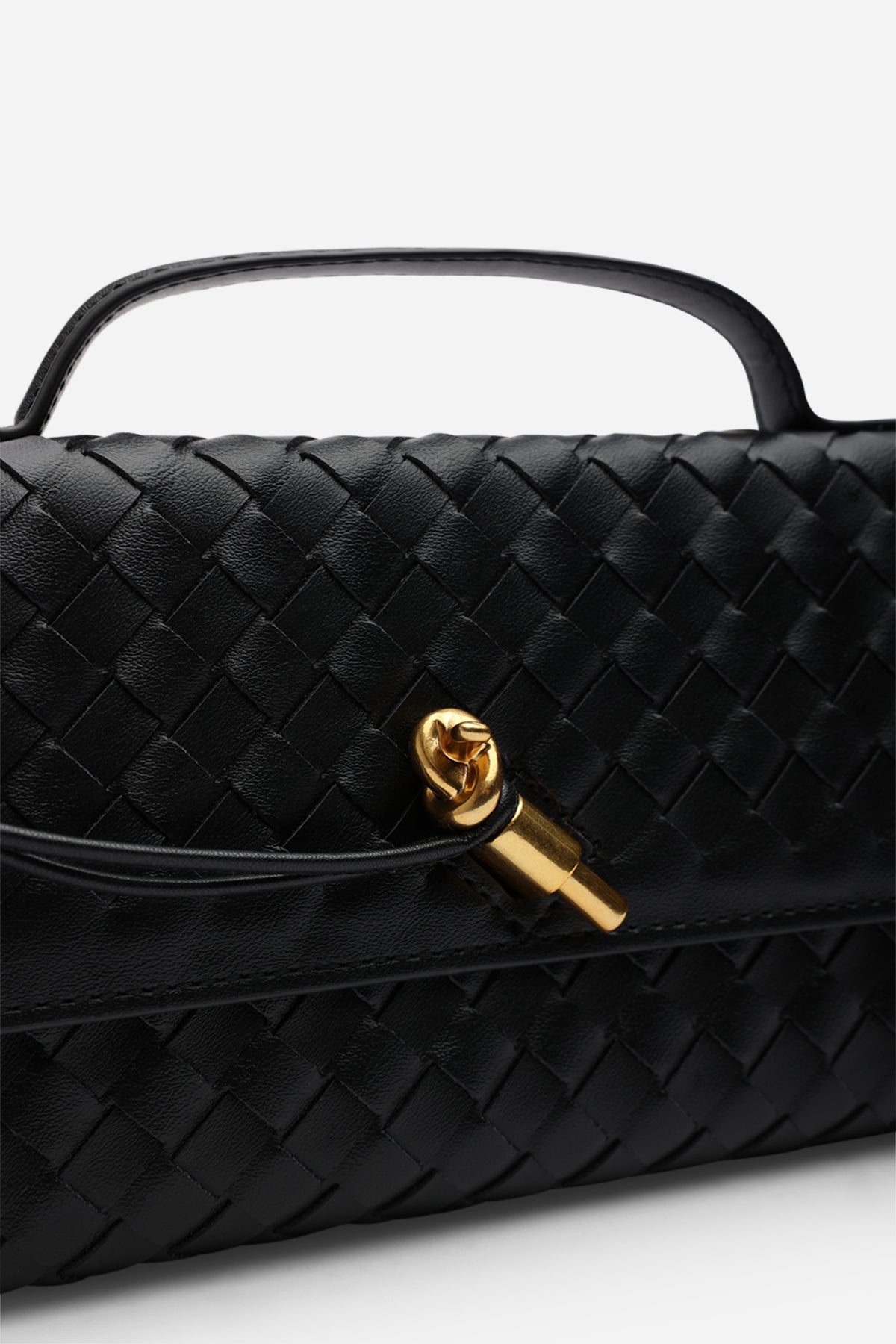 Black Petal Envelope Style Woven Clutch Bag, Image 7 of 8