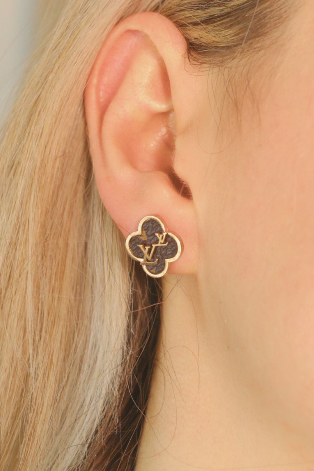 Black Large Black Clover Rose Gold Plated Stud Earrings, Image 2 of 3