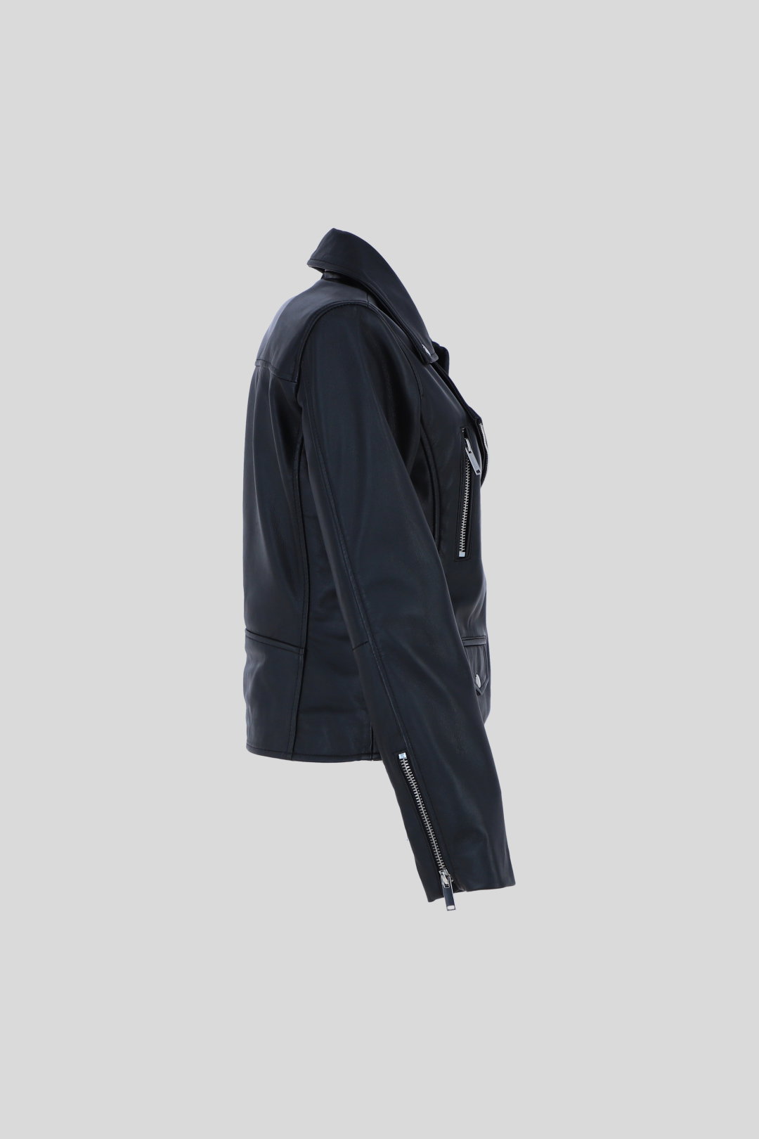 Black Genuine Leather Regular Fit Moto Biker Jacket with Zip Pockets, Image 5 of 5