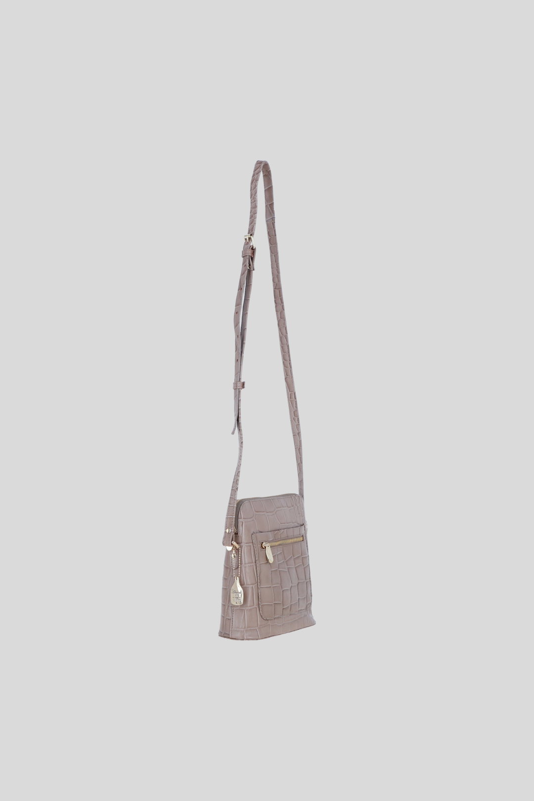 Grey Genuine Leather Crossbody Bag with Adjustable Strap, Image 5 of 5