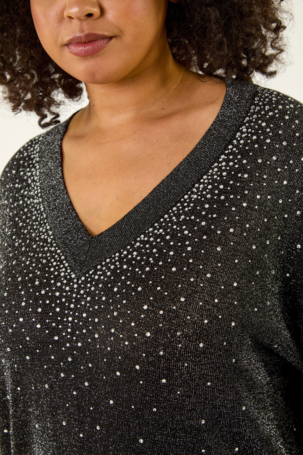 Black Curve Sparkly Knit Top, Image 6 of 5