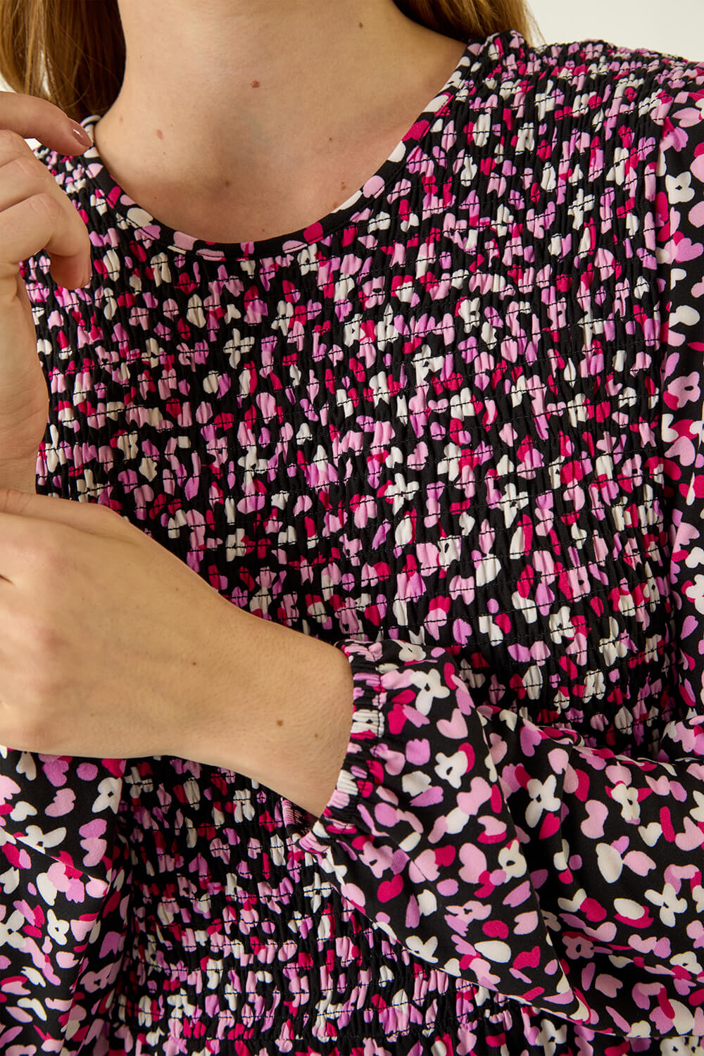 PINK Ditsy Floral Shirred Midi Dress, Image 7 of 7