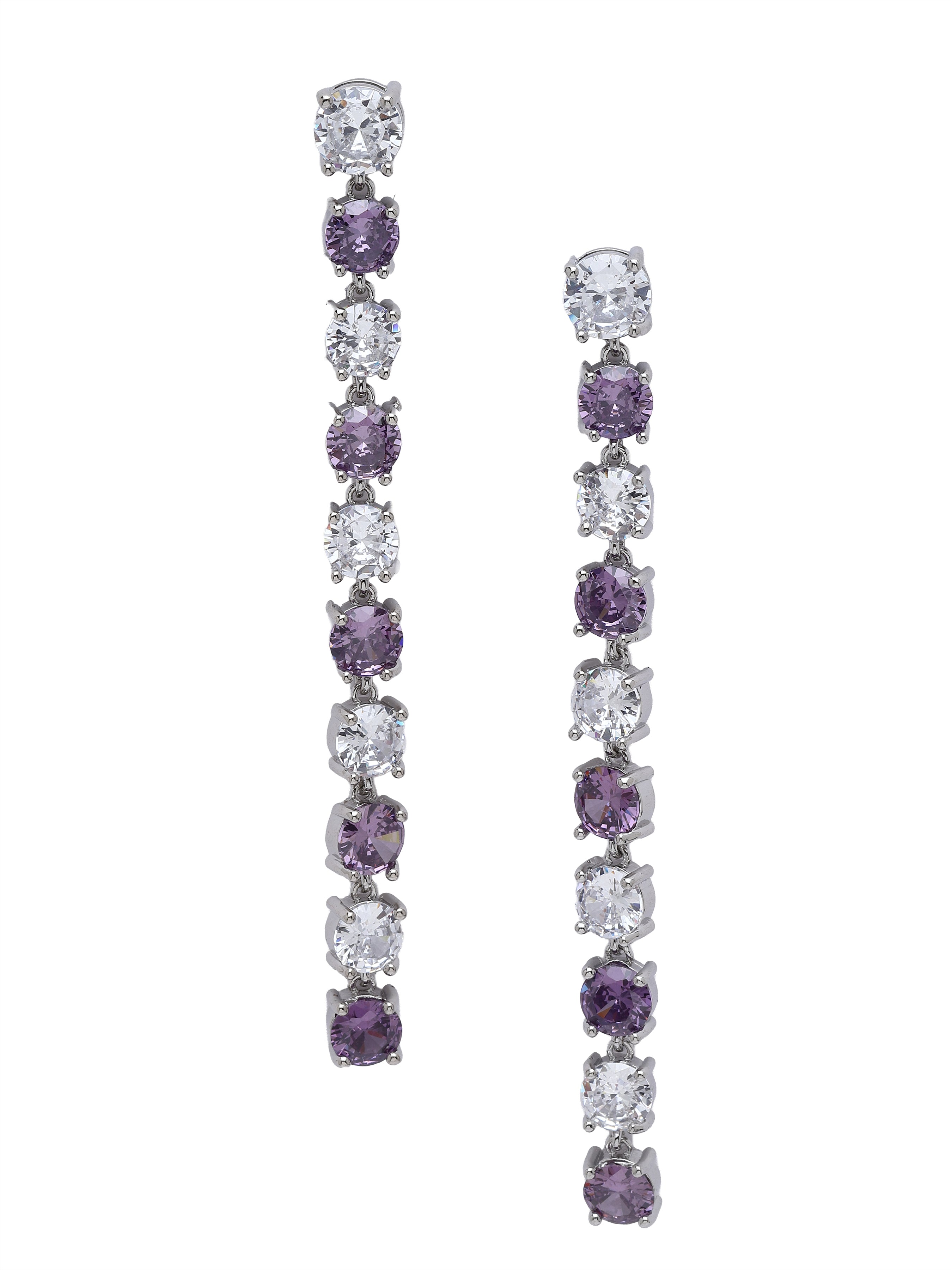 Purple Graduated Crystal Line Drop Earrings