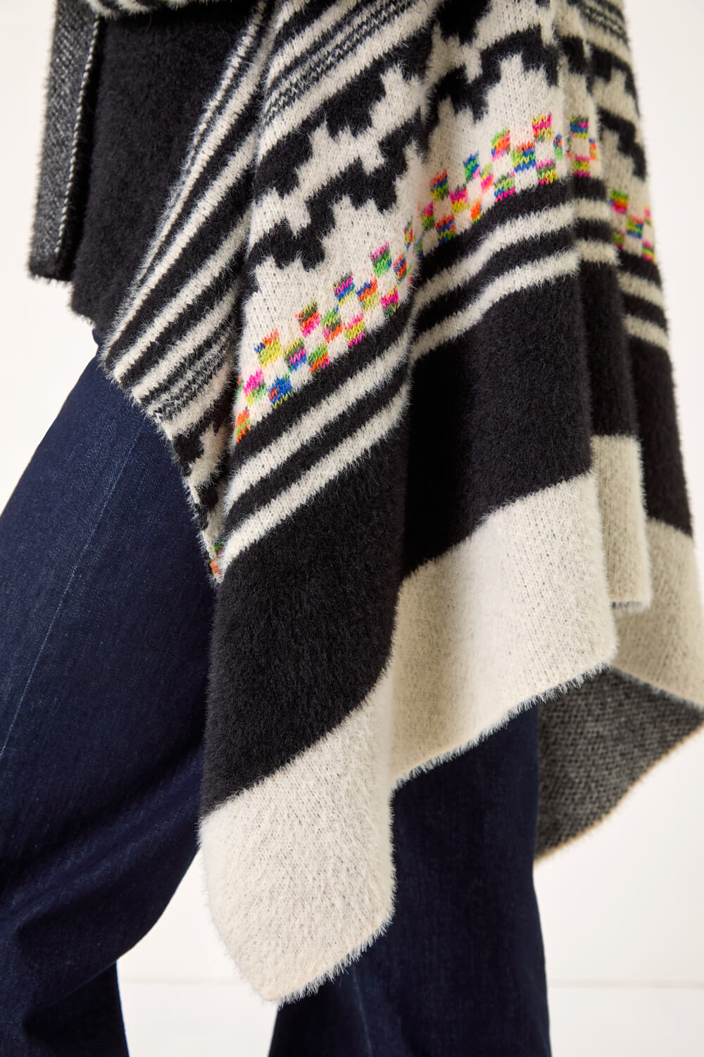 Black Pattern Fluffy Knit Cardigan, Image 6 of 5