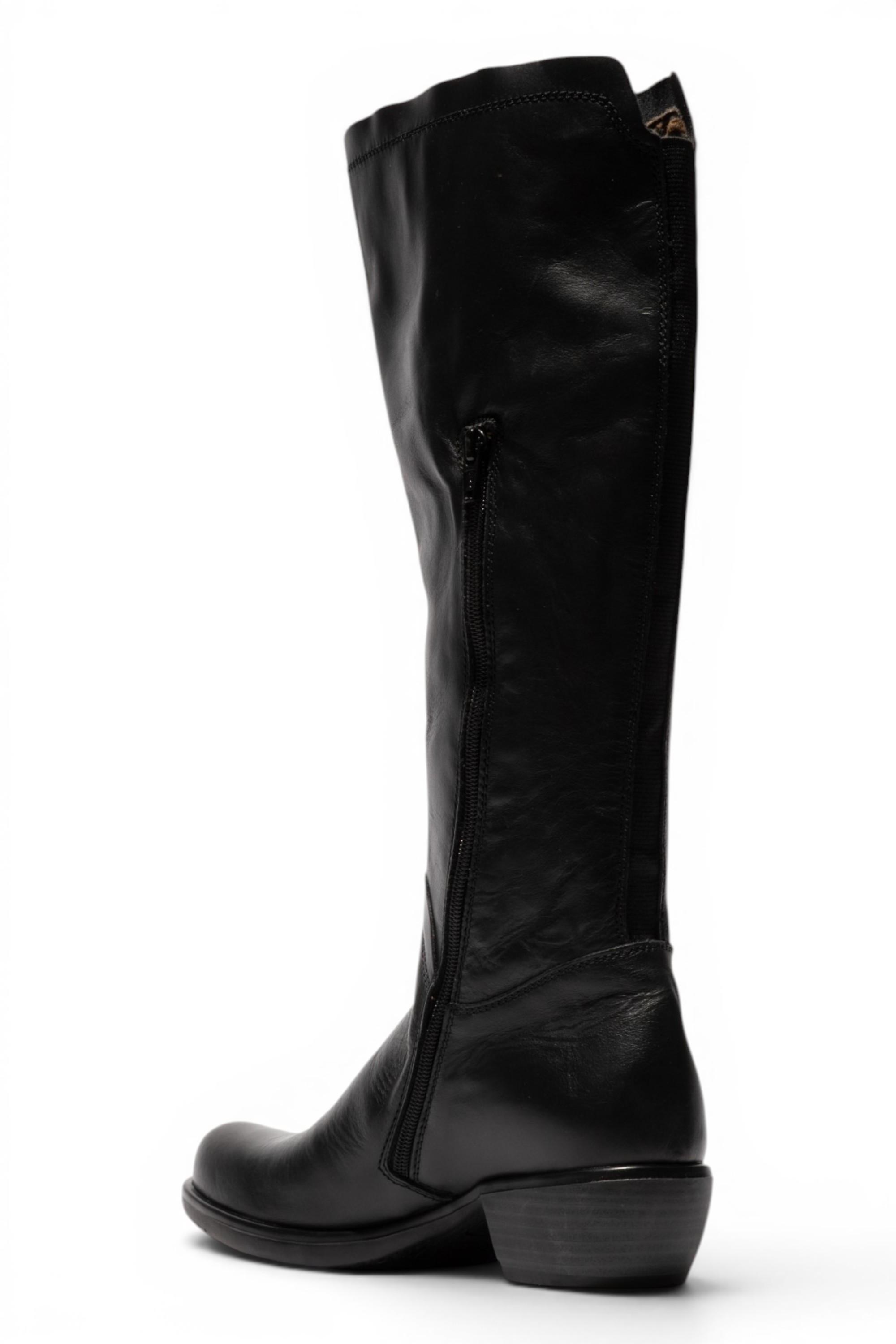 Black Womens Leather Riding Long Boots-MISTRY, Image 4 of 5