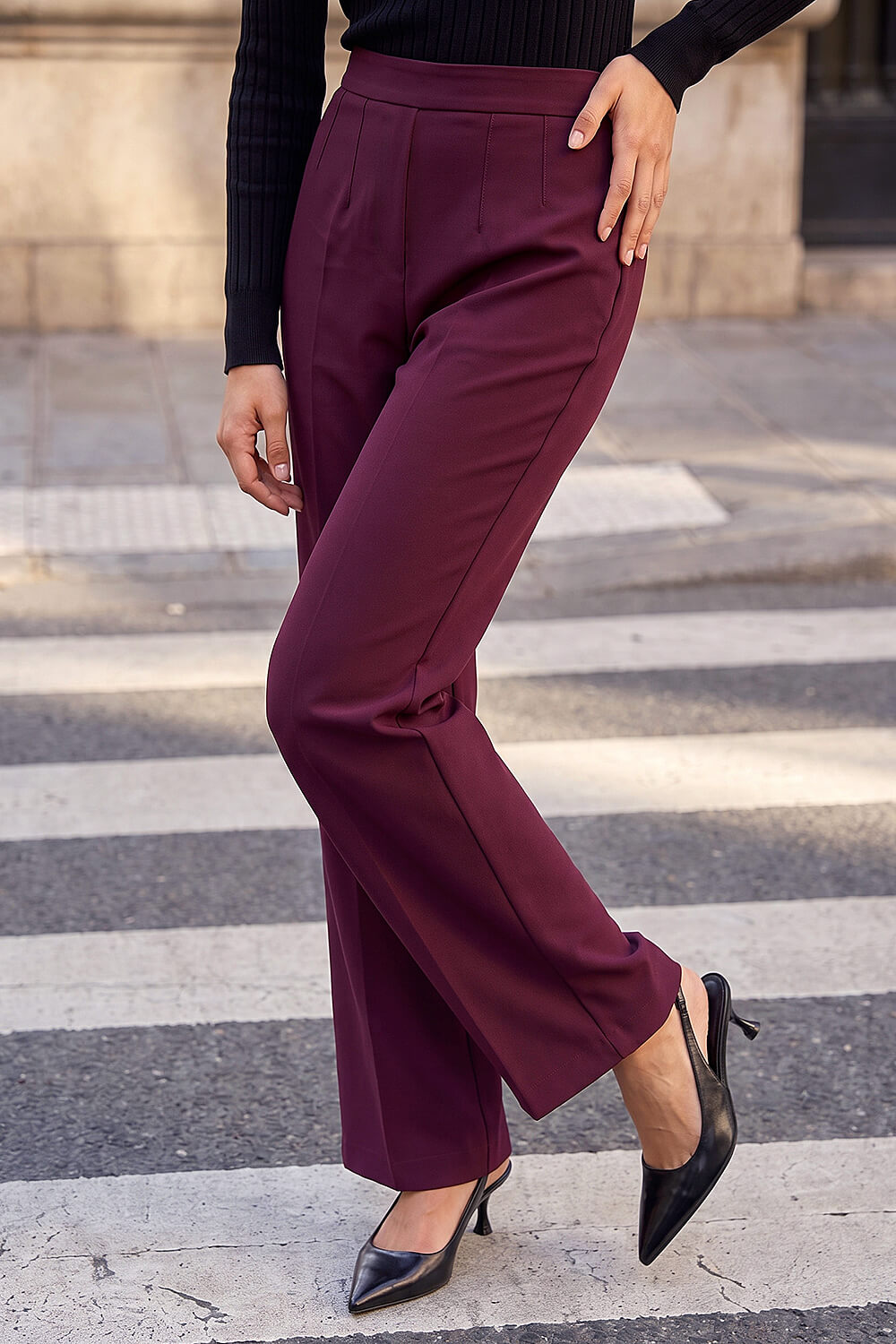 Roman Petite Women's Wine Straight Leg Ponte Stretch Trouser Size 18