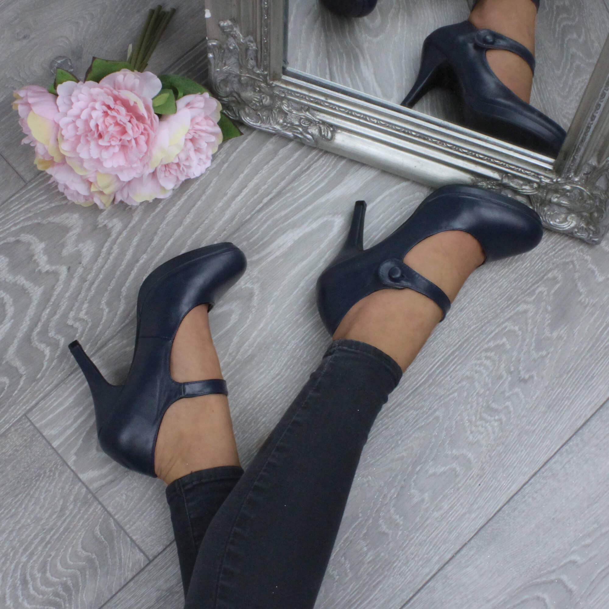 Navy Blue AJVANI Navy Blue High Heel Mary Jane Court Shoes, Image 5 of 6
