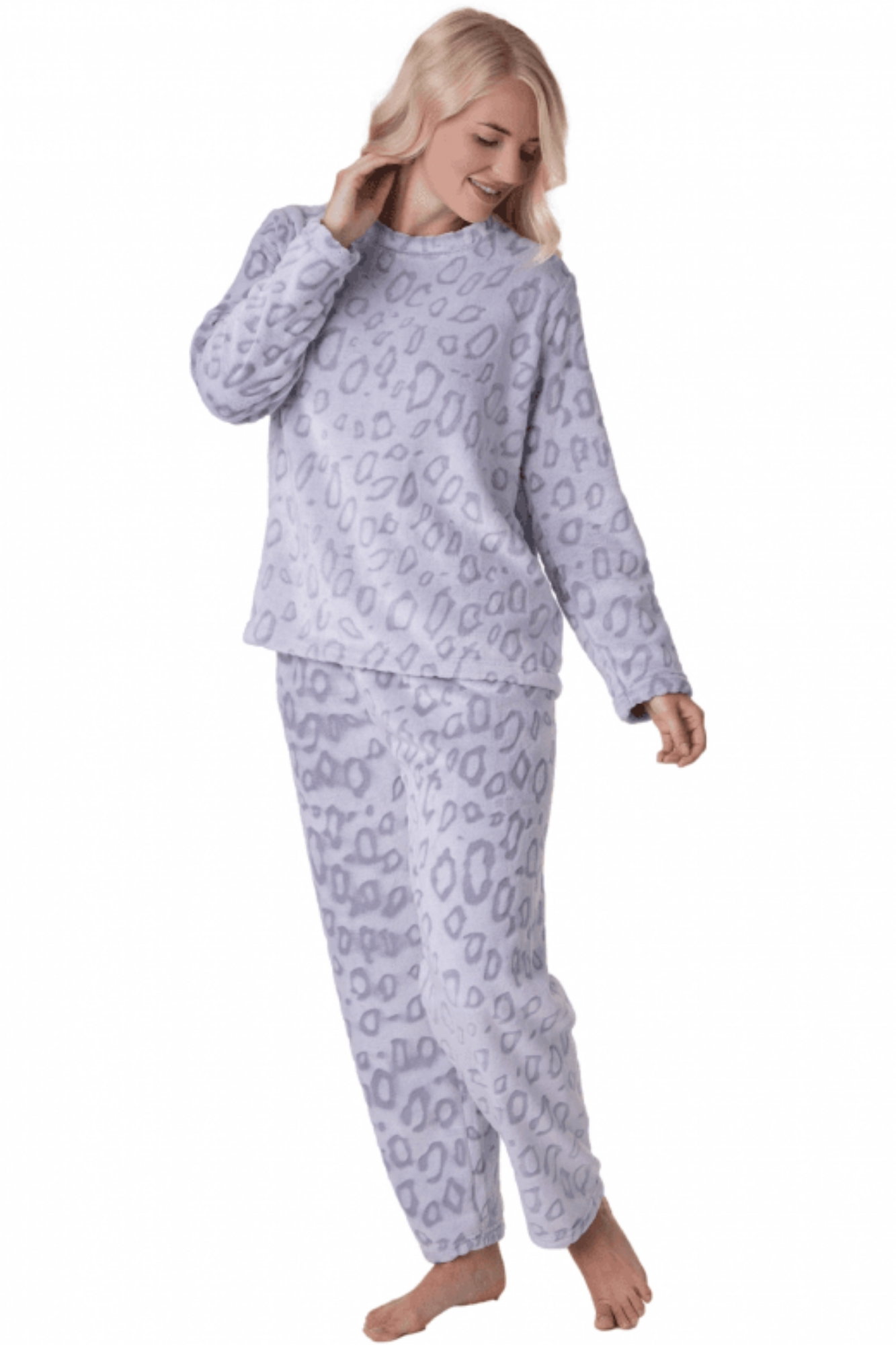 Grey Camille Lingerie Grey Supersoft Printed Full Length Pyjama Set, Image 2 of 5
