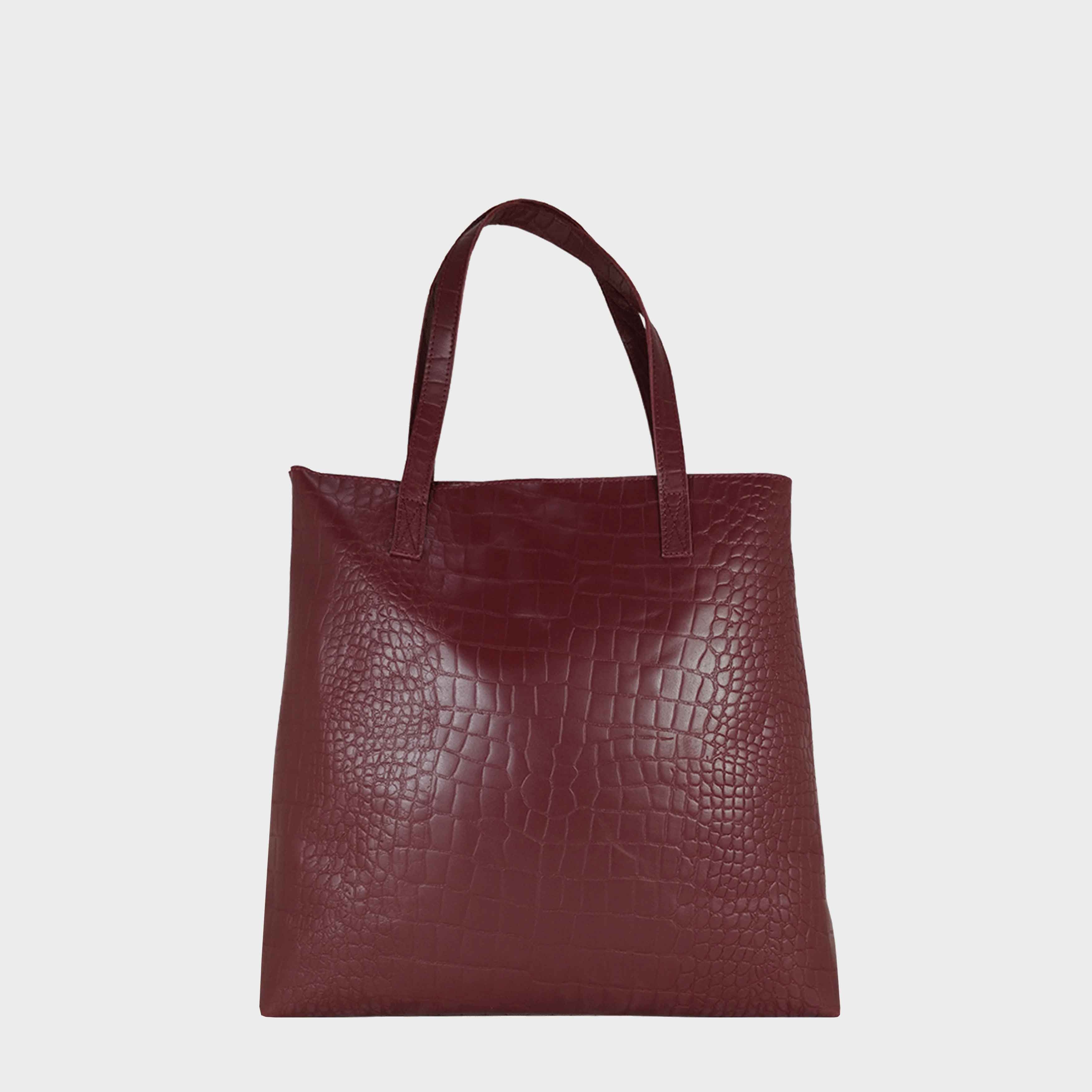 Burgundy Assots London Burgundy 'FREYA' Semi Structured Unlined Embossed Croc Leather Tote Bag, Image 1 of 2