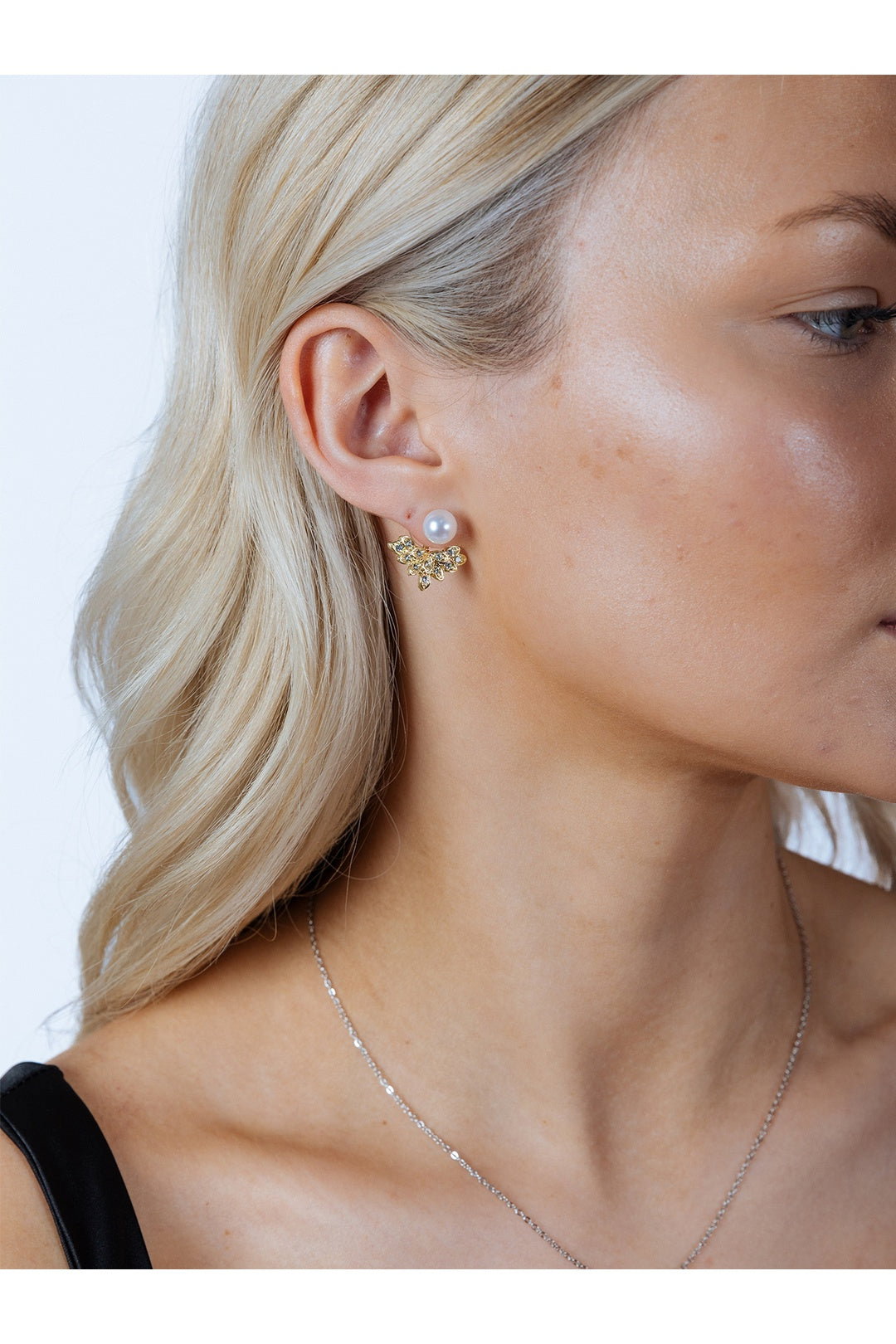 Gold Pearl Leaf Earrings - Gift Boxed, Image 1 of 6