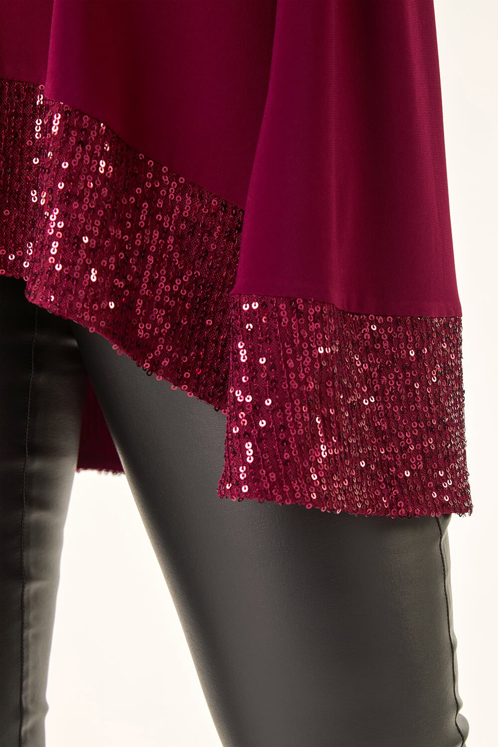 Burgundy Sequin Hem Tunic Stretch Top, Image 6 of 5