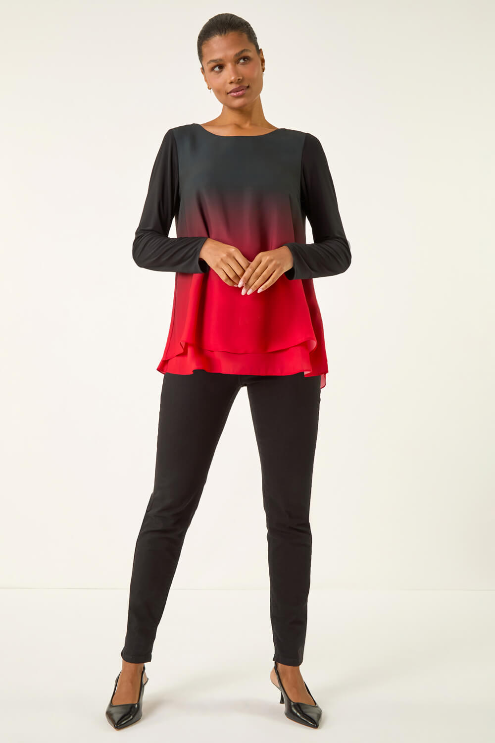 Red Ombre Chiffon Overlay Top, Image 3 of 5