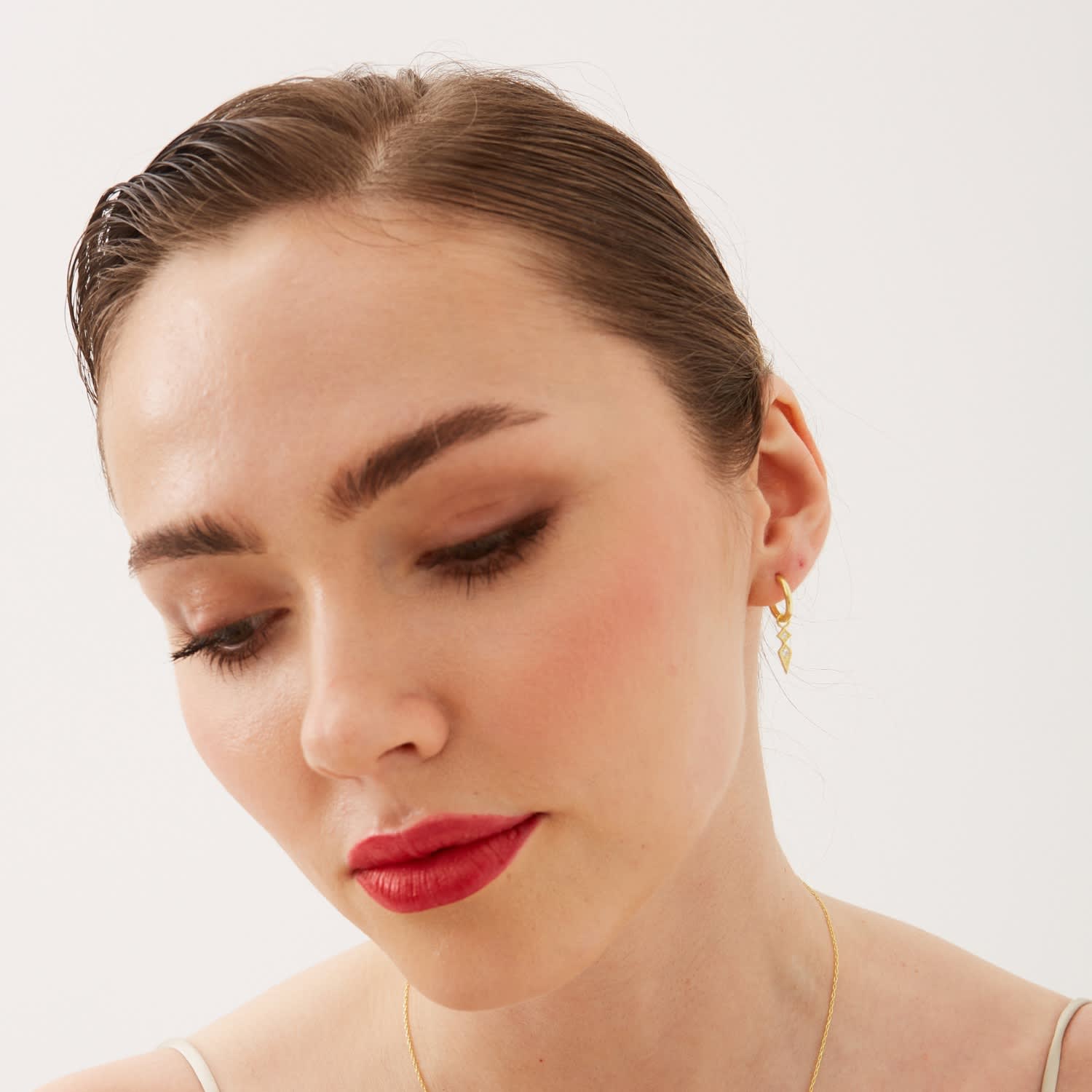 Gold Sterling Silver Pave Spike Rhombus Drop Earring, Image 5 of 5