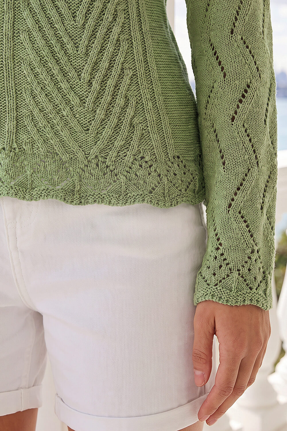 Khaki Scallop V-Neck Knit Jumper, Image 5 of 4