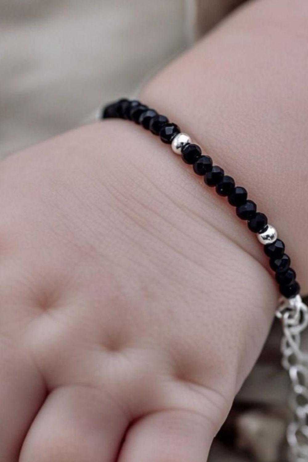 Classic Black Beaded Kids Nazaria Bracelet/Anklet, Image 2 of 2
