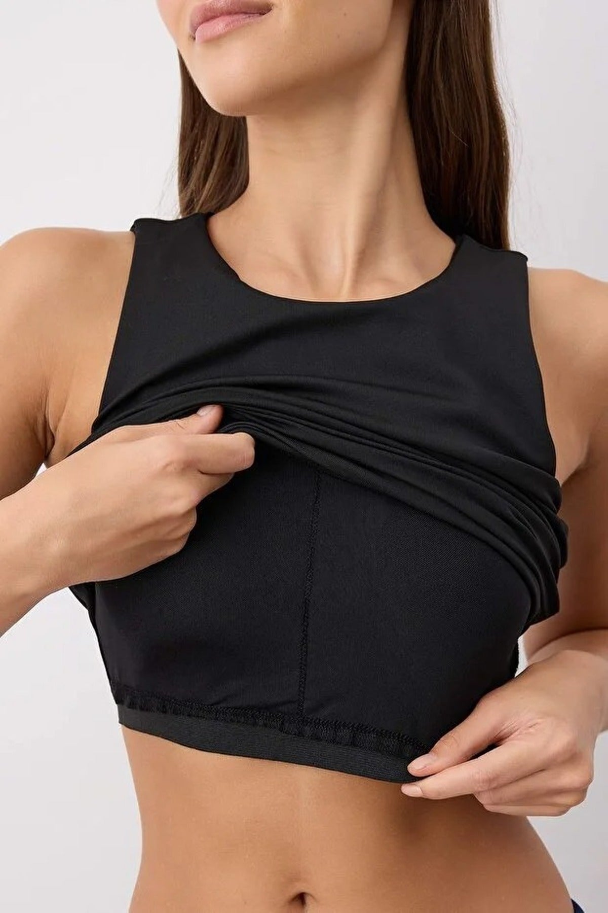 Black WOVCOR Black Double-Layer High Neck Longline Supportive Sports Bra, Image 3 of 4