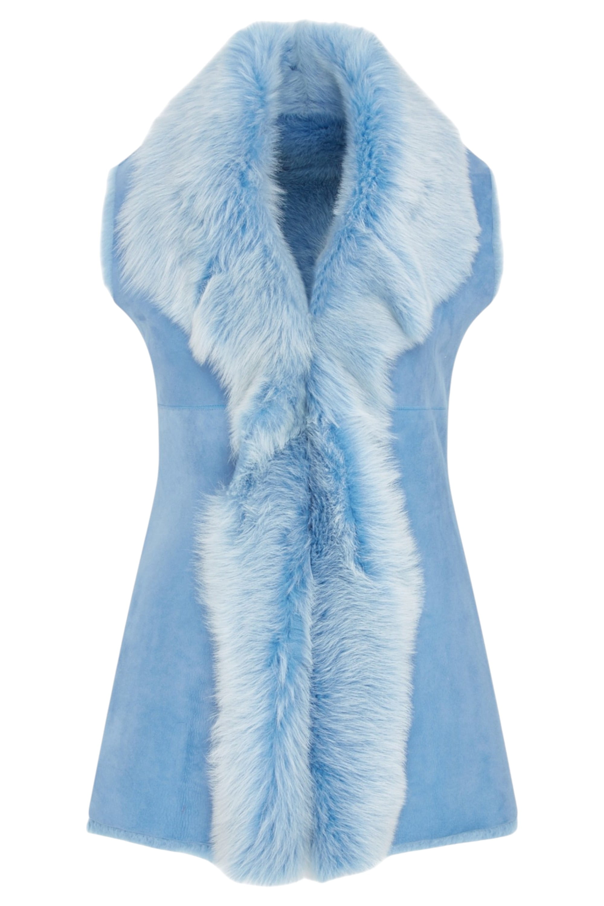 Sky Blue Toscana Sheepskin Long Gilet-Sorocaba, Image 1 of 6