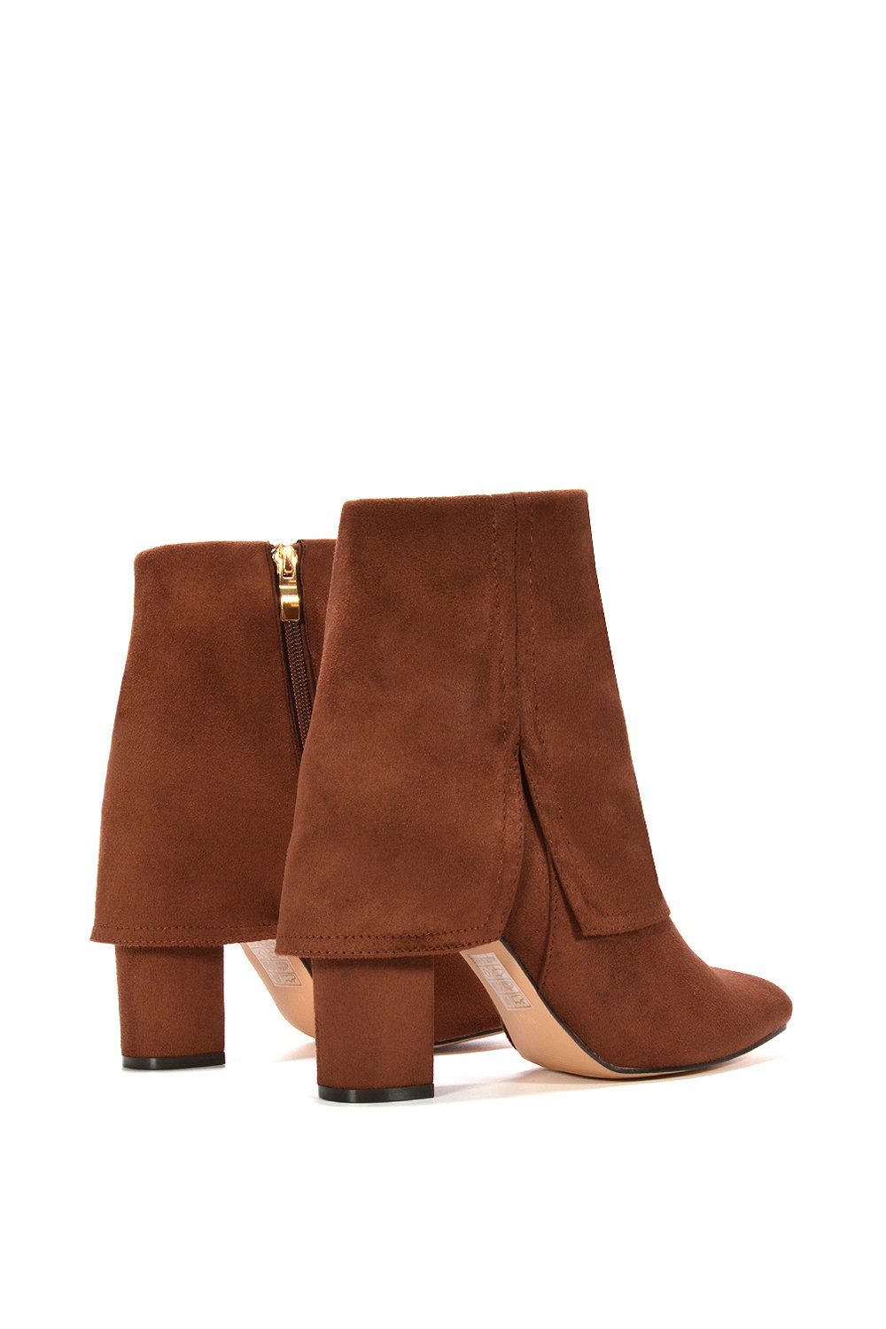 Brown XY LONDON Brown 'Ayla' Fold Over Ankle Boots Layered Point Toe Block Heel Booties, Image 4 of 6