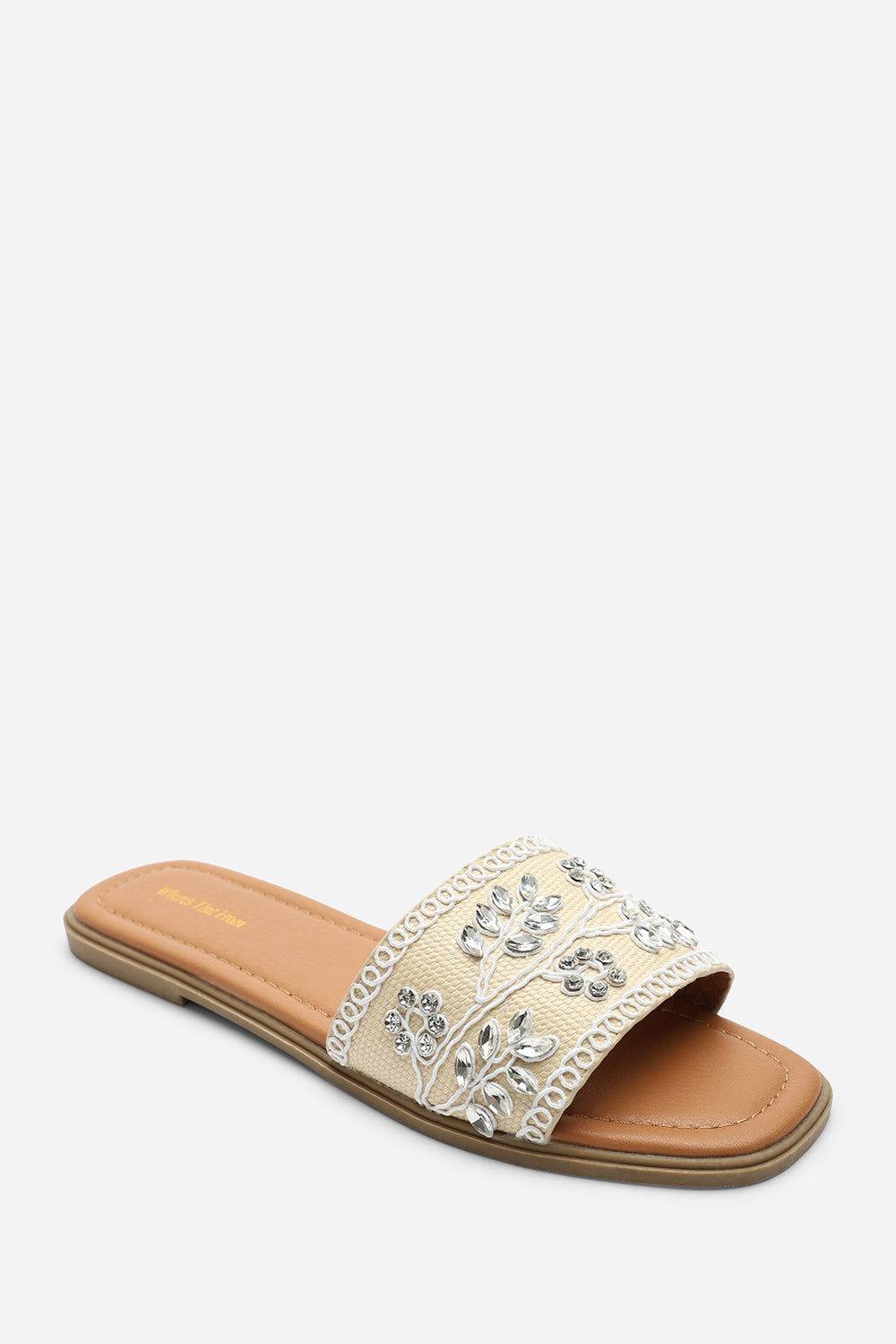 Cream Karter Embellished Canvas Slide On Sandals, Image 4 of 6