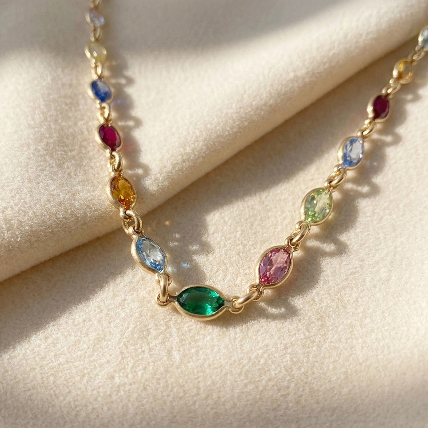 Gold 18ct Gold Vermeil Multi Gemstone Crystal Necklace, Image 1 of 5